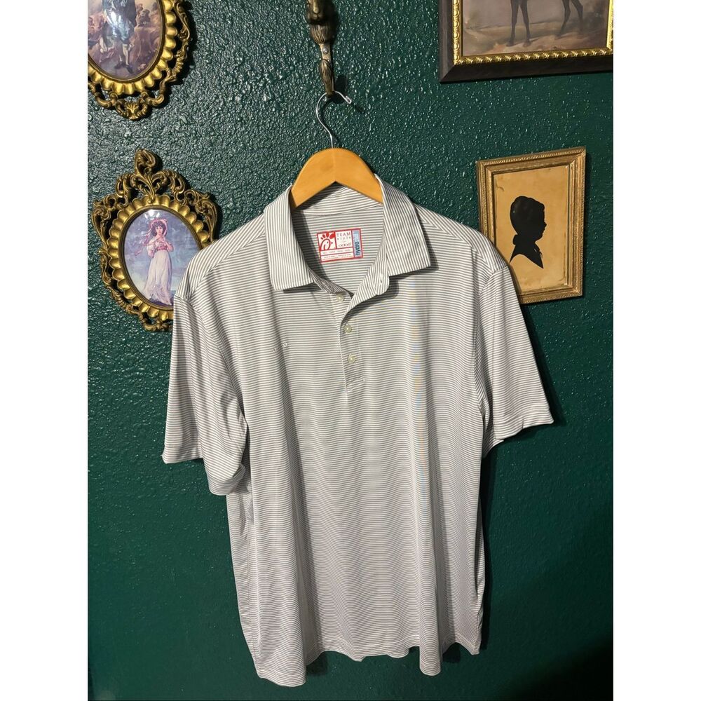Chick-fil-A Oobe Polo Shirt Mens Large Blue White Striped Hydrochill Golf Casual